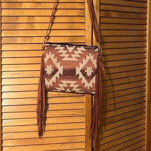 Bohemian Fringe Crossbody Bag - Brown and Cream